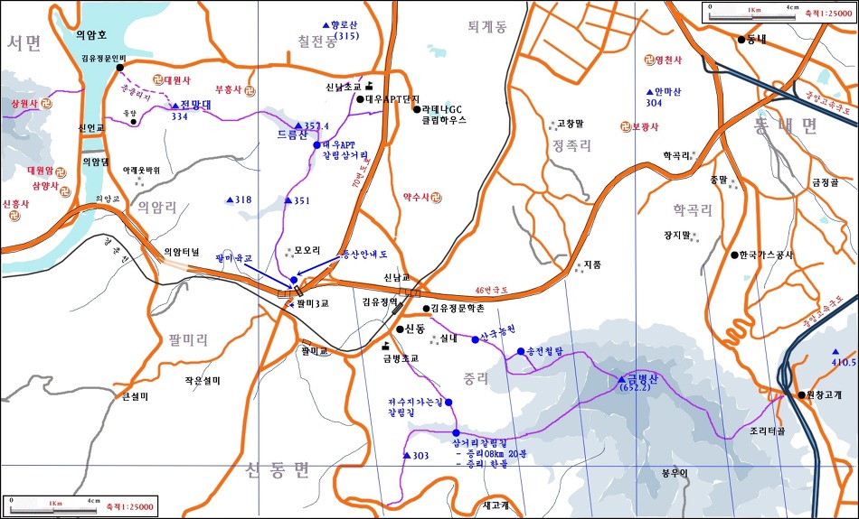 드름산, 금병산 산행 개념도