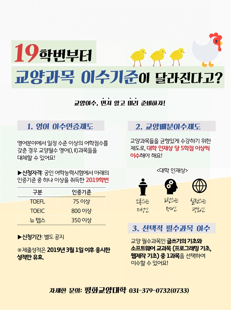 [평화교양대학] 교양과목 이수기준 안내(2019학번부터 적용)