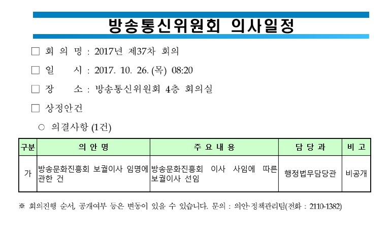 방통위, 26일 방문진 보궐이사 뽑을 듯