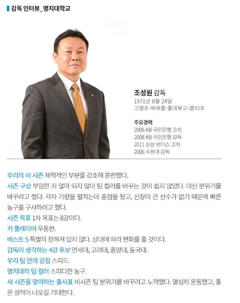 명지대학교 농구부의 자랑 우동현